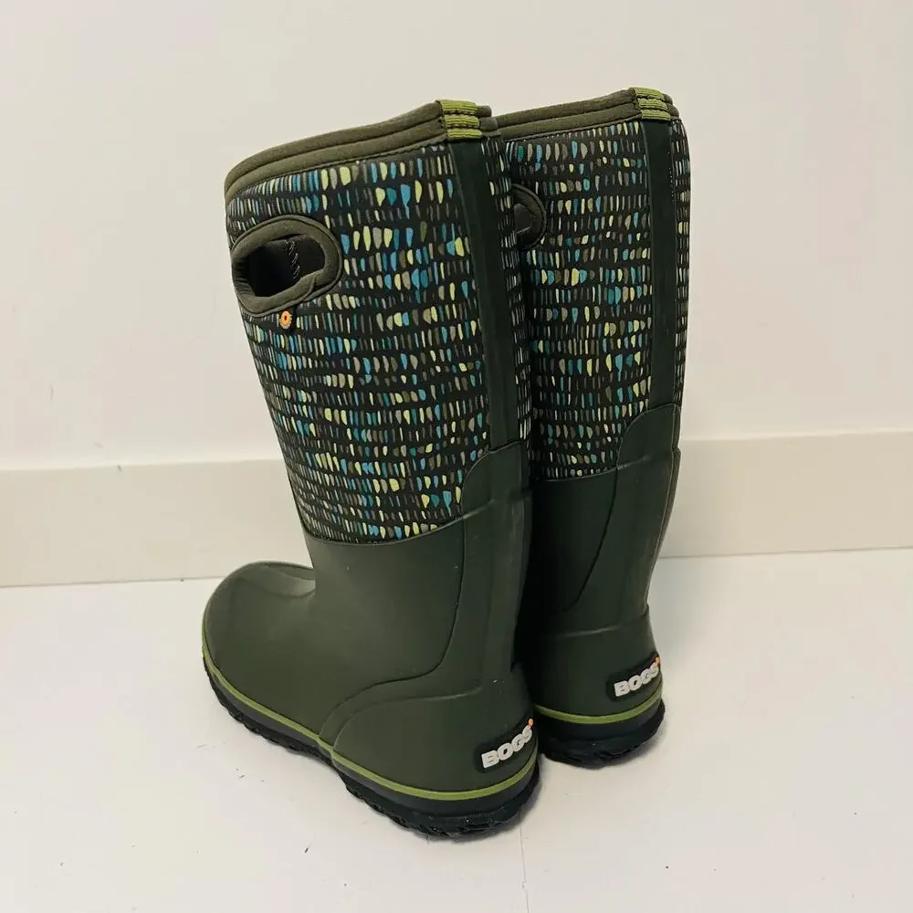 Bogs Boots Womens 8 Green Rubber Twinkle Neo Mid Calf Rain Shoes Waterproof